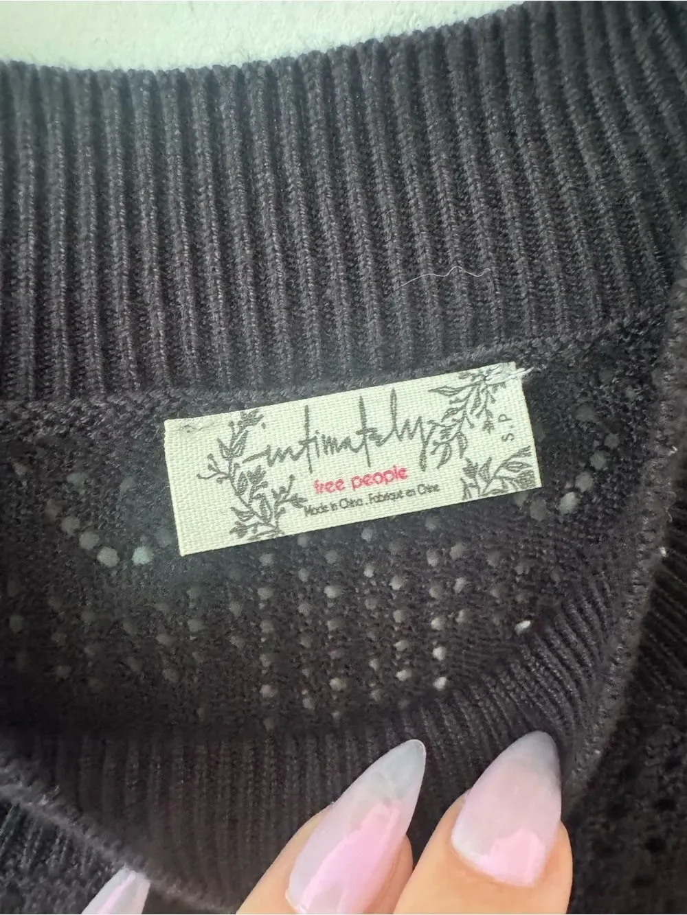 Free People Black Long Sleeve Sheer Pointelle Knit Bodysuit Small